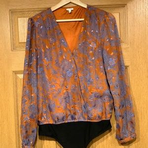 En Creme Blue and Orange Patterned Body Suit